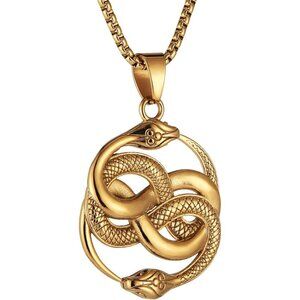 Mens End to End Gold Snake Gothic Stainless Steel Snake Pendant Jewelry Chain